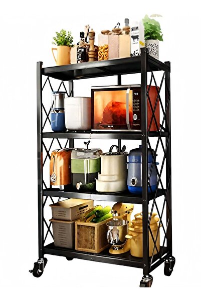 007 رف تخزين مطبخ قابل للطي من آه آه، مكون من 4 طبقات، مزود بعجلات، ووحدة رفو...
