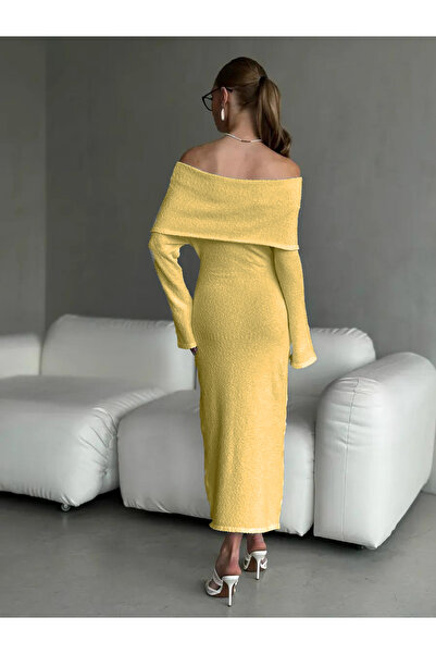 MAXXANA İspanyol Kol Madonna Yaka Dokulu Triko Elbise M-L-XL İçin Uygundur