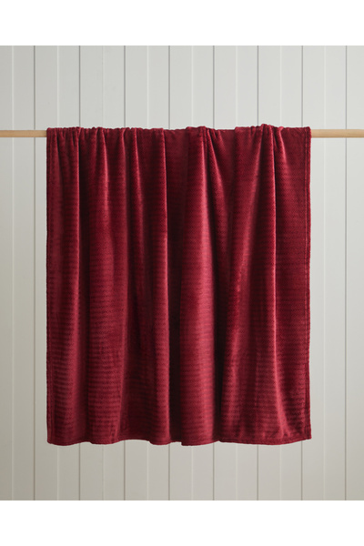 English Home Shiny Lines Floşlu Supersoft Double Blanket 200X220 cm Dark Red