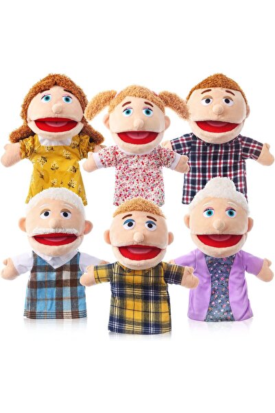 007 Family Velvet Hand Puppet Set, 6 Pieces (Grandparents, Mom, Dad, Brother, Sister) - 12 in