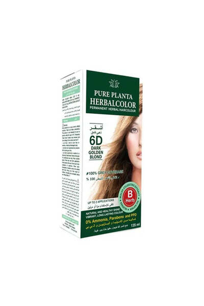 PURE PLANTA Herbal Color Permanent Dye 6 D Dark Golden Blonde 135 ml