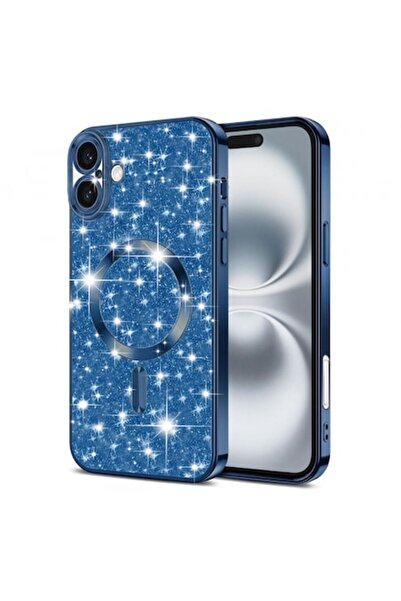 Stef's Cat Калъф MagSafe за Apple iPhone 16, луксозен блясък, син