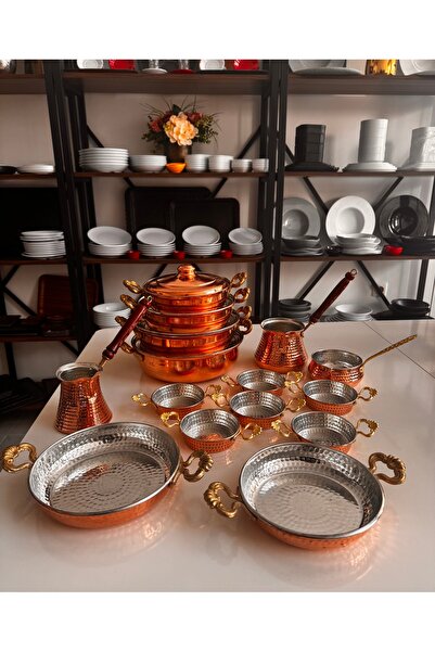 BARITCIOGLU Copper Pots Pans Saucepan Coffee Pot 15 Piece Set