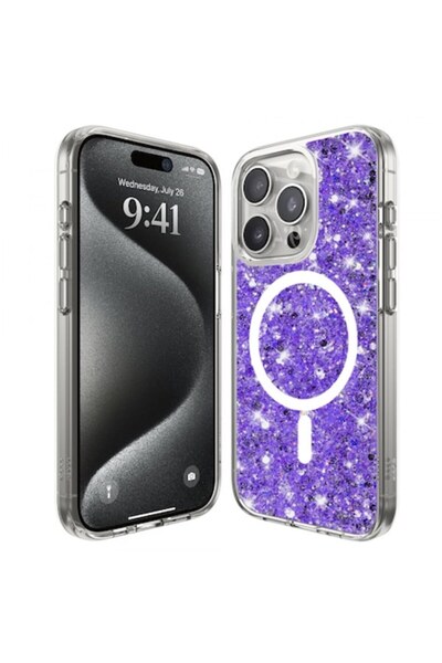 Stef's Cat Θήκη MagSafe για Apple iPhone 15 Pro, με λαμπερή γκλίτερ, μωβ