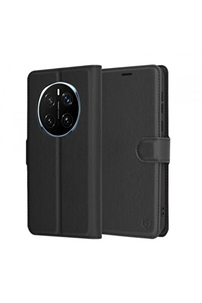 Stef's Cat Husă pentru Honor Magic7 Pro, Folio din piele, Negru