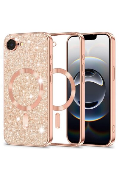Stef's Cat Husă MagSafe pentru Apple iPhone 16e, sclipici de lux, auriu-roz