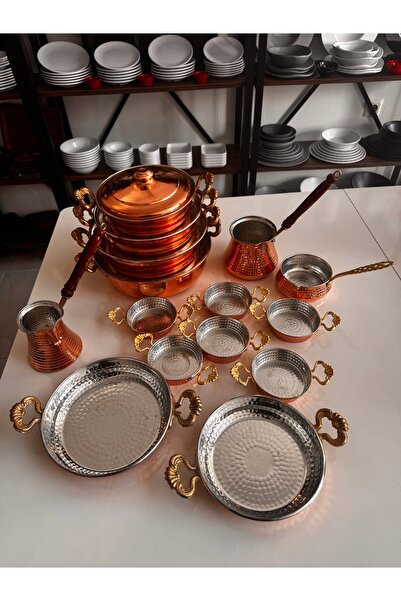 BARITCIOGLU Copper Pots Pans Saucepan Coffee Pot 15 Piece Set