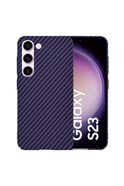 Stef's Cat Калъф за Samsung Galaxy S23 S911, Карбонитова Фибро Обвивка, Лилав