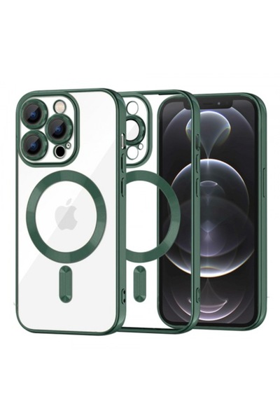 Stef's Cat Калъф MagSafe за Apple iPhone 12 Pro, луксозен кристал, тъмнозелен