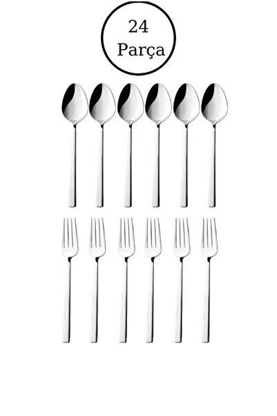 ENASHOP 24 parça tatlı seti 12 parça tatlı kaşığı 12 parça tatlı çatalı (pasl...