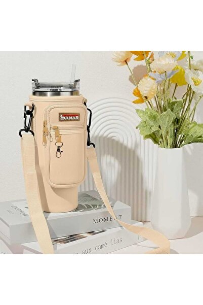Samar Stanley 40 oz Tumbler Carrier Bag, Adjustable Shoulder Strap & Multiple Pockets, Smart Design | Stylish Beige Color.