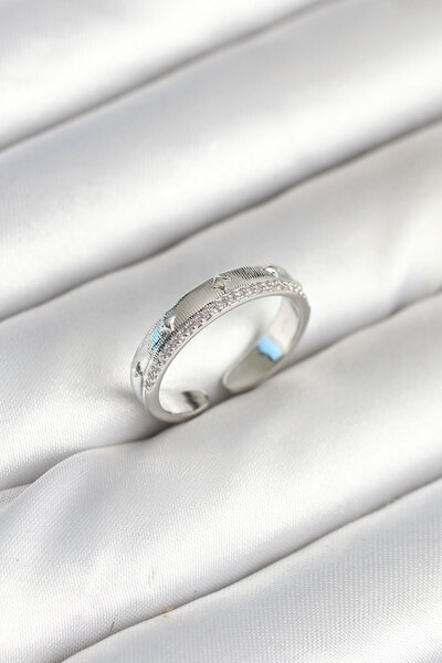 Skygo Silver Color Stripe Zircon Stone Women's Ring - Tj-Byk3904