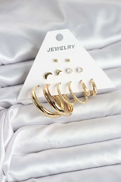 Leyaton Lwlhmrs-Ieg Ieg ™   Gold Color 6 Pairs Brass Women's Earring Set - Tj...