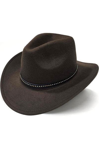 Generic BananaHome Western Suede Cowboy Hat - Unisex Wide Brim Felt with Buckle Belt (One Size)