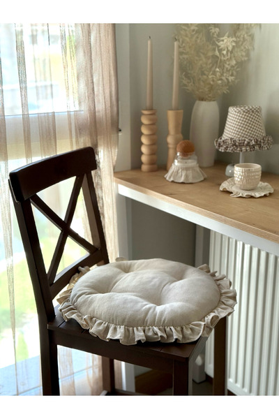 KaiAtelier Natural Keten İç Dolgulu Pofuduk Sandalye Minderi / Yer Minderi