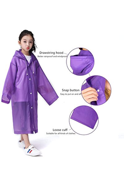 Generic معطف مطر محمول للأطفال من Dynwave (عبوة من قطعتين) بونشو مطر شفاف قابل لإعادة الاستخدام من مادة EVA مع غطاء للرأس - مقاس واحد (2 أرجواني)