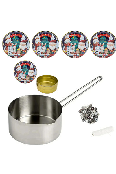 adin tasarım Yılbaşı Mum Yapım Seti Mum Eritme Kabı 1000 ml Tavşanlı Mavi Met...