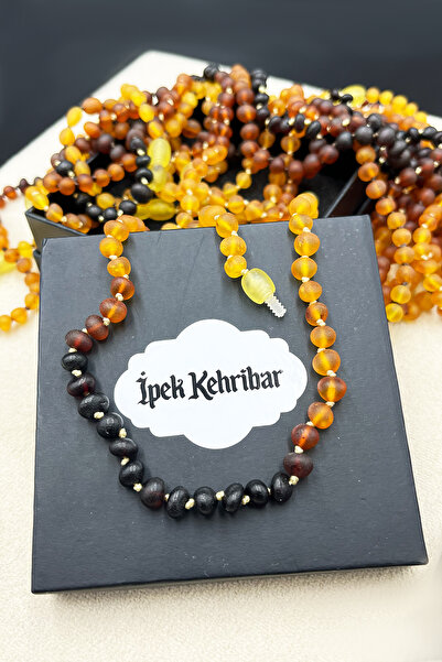 İpek Kehribar Baltic Amber Necklace - Matte Rainbow Color White String - Certified Baby Child Tooth Necklace Ipek-524