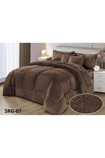 Moon Winter double bed sheet set, 6 pieces, filled with soft velvet with plain fur, double-sided, luxurious velvet material, quilt size 250*230