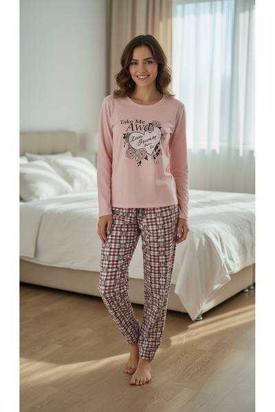 embody Set de pijamale pentru femei din bumbac cu bumbac, bluză și pantaloni ...