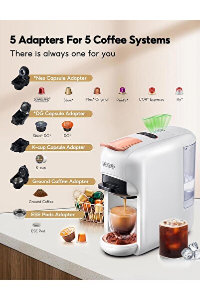 Cafelffe 5-in-1 Espresso Capsule Coffee Machine - 19 Bar, Hot & Cold, 7 Levels, Black