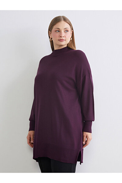 LC Waikiki LCW Modest Mor Dik Yaka Kadın Triko Tunik W5CV21Z8