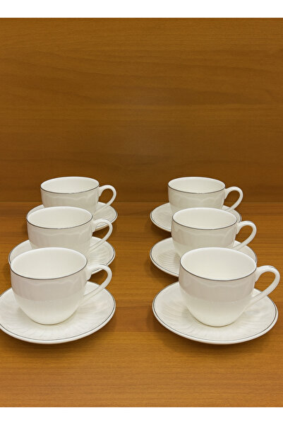 ALQANNAS 12-piece porcelain milk cups with elegant silver lines and high quality
