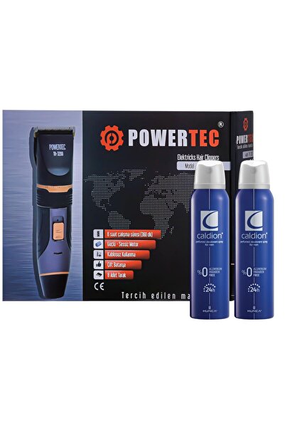 POWERTEC TR-3200 Profesyonel Şarjlı Saç Sakal Tıraş Makinesi + Caldion Erkek Deodorant 2 Adet