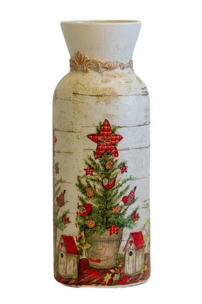 Kumiko Art Vaza decorata de Craciun, 9x25 cm.