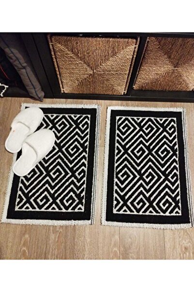 OEM Set 1+1 Covoare țesute din bumbac, dimensiune 40 x 60 cm, alb-negru, cod ...