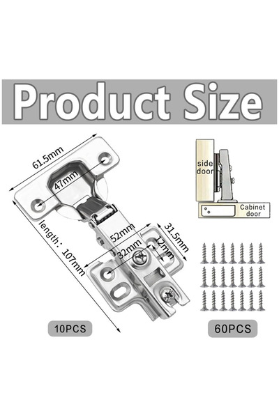 Pabbow Pack of 10 soft-close corner cabinet hinges with hydraulic damping, 110° opening
