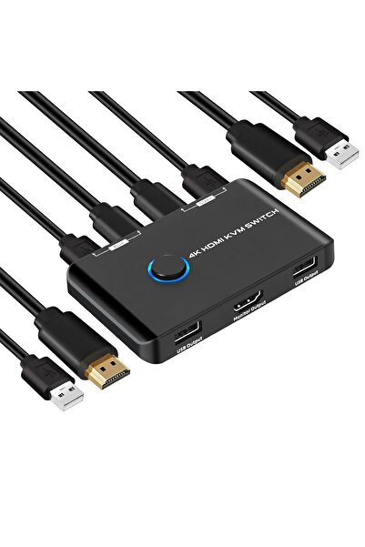 TCNEWCL Comutator KVM USB HDMI cu 2 porturi 4K@60Hz (2 PC-uri la 1 monitor) cu 2 cabluri HDMI și 2 cabluri USB