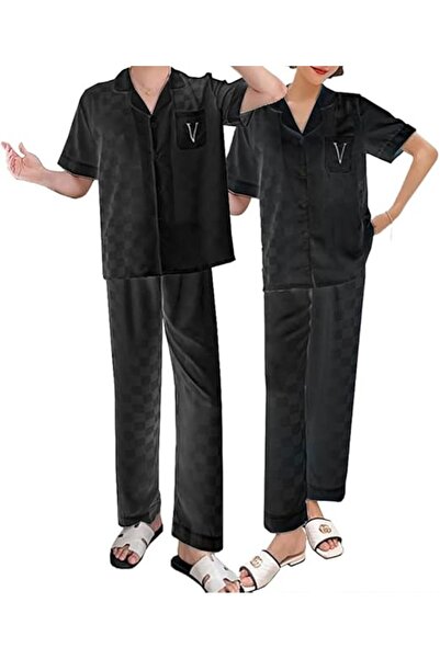 Margoun Couple Matching Satin Pajama Set with Long Sleeve Top and Pants (MG08)