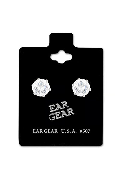 EAR GEAR 507 Cubic Zirconia Silver Hoop Earrings 7mm Diameter