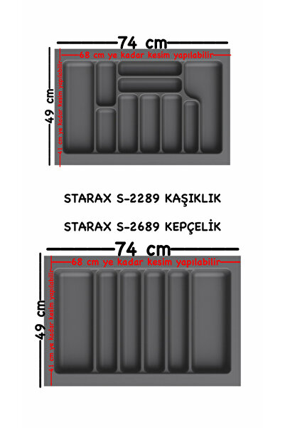 STARAX S-2289-G ÇEKMECE İÇİ KAŞIKLIK/KEPÇELİK 80LİK MODÜL GRİ EN:74-68 D:49-4...