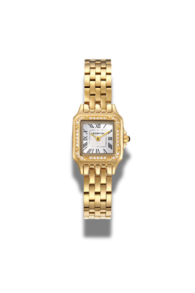 la vunton ساعة نسائية من لافنتون بلون ذهبي وإطار مرصّع بالأحجار اللامعة