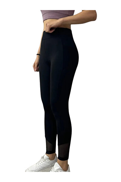 Ş&A BOUTIQE Κολάν κατάδυσης με λεπτομέρεια από τούλι στον αστράγαλο - Μαύρο