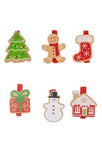 OEM Set de cleme decorative de Crăciun din lemn, roșii, figurine turtă dulce,...