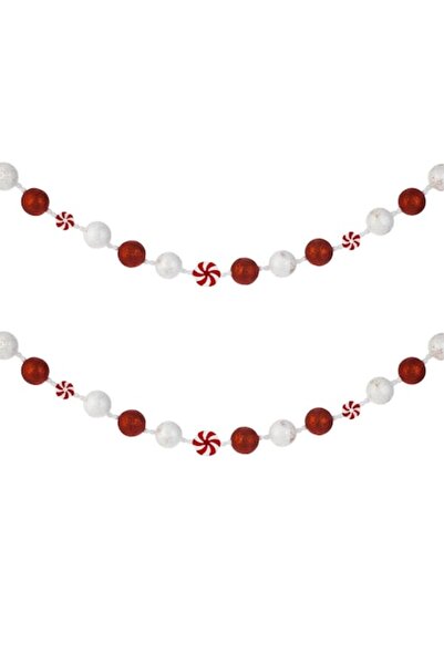 SHOPIENS Ghirlandă decorativă de Crăciun cu globuri și bomboane din spumă albă și roșie, 1 m