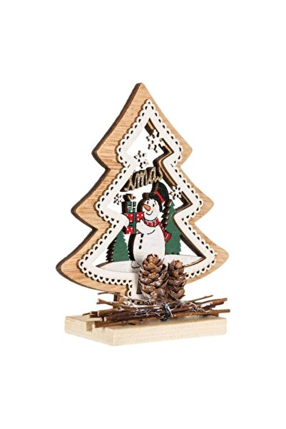 SHOPIENS Decorațiune de Crăciun din lemn cu om de zăpadă, 14 cm, multicolor