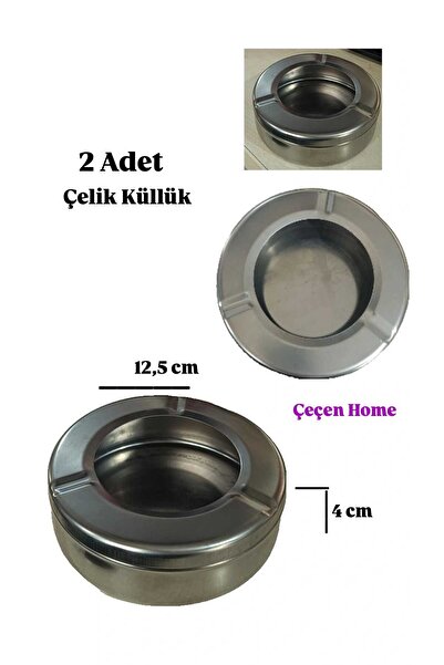 ÇEÇEN HOME (2 Pieces) Round Steel Ashtray with Lid Cafe Ashtray Large Size Wide Mouth Ash Tray
