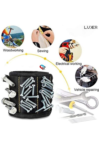 LUXER Magnetic Bracelet for Holding Screws, Tools, Nails, Drills With 15 Strong Neodymium Magnets
