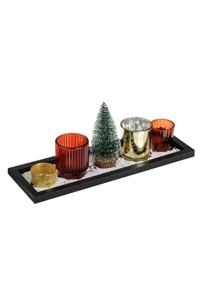 OEM Christmas decorative set with 4-candle holder & tree 39x13cm