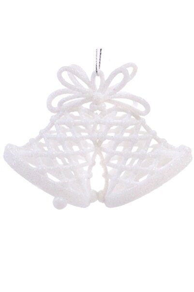 OEM Set de ornamente de Crăciun cu clopoței albi cu sclipici 11cm - 3 buc