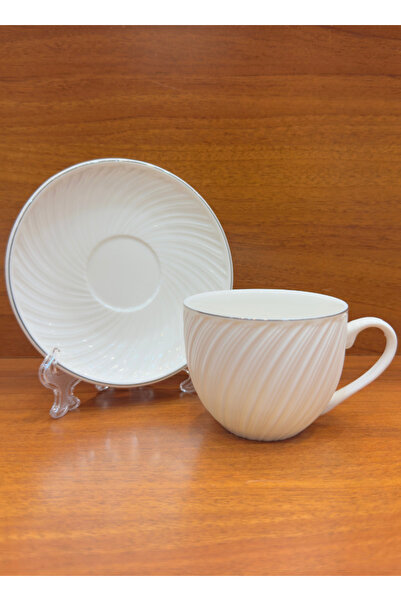 ALQANNAS 12-piece porcelain milk cups with elegant silver lines and high quality