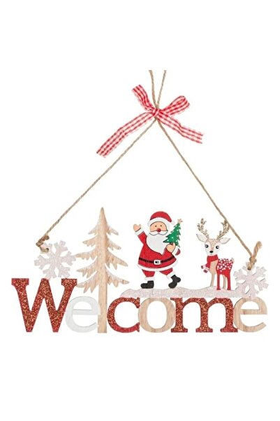 OEM Hanging Wooden Christmas Plaque with Santa, Reindeer, Snowflakes and Glitter, 22 cm