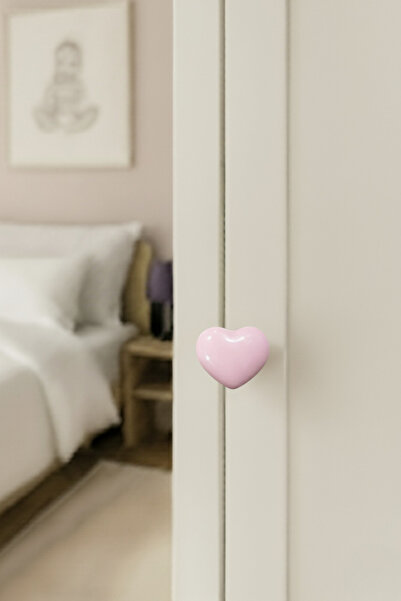MegaVitrin 5 Pcs Porcelain Children's Room Pink Heart Furniture Handle Ceramic Drawer Cabinet Knob (55X45 mm)