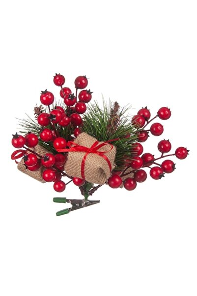 SHOPIENS Floare de craciun cu clips crenguta de brad cadou & pomusoare rosii ...