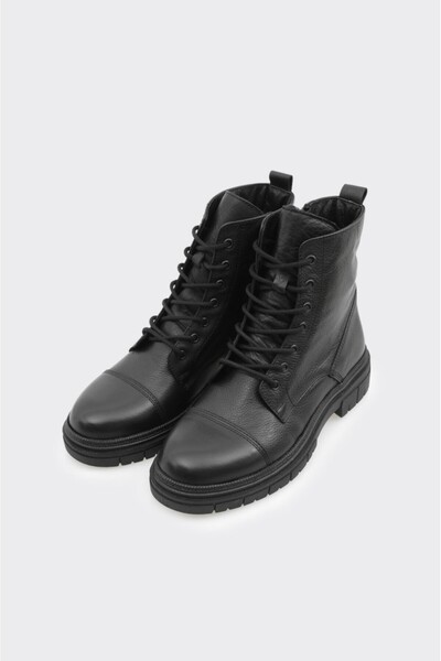 derinet Hakiki Deri Bilek Üstü Bağcıklı Fermuarlı Kadın Bot