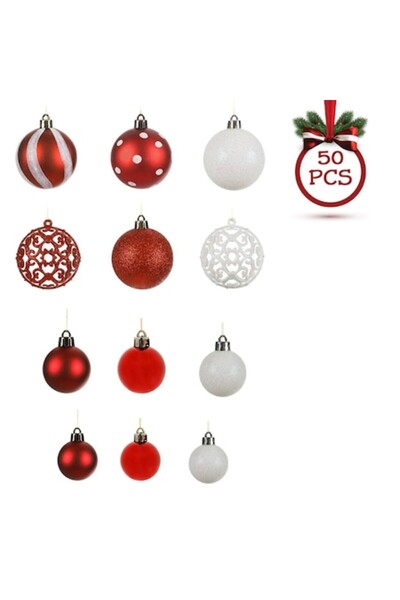 OEM Set globuri de Crăciun cu bomboane roșii și albe, mate, strălucitoare și ...